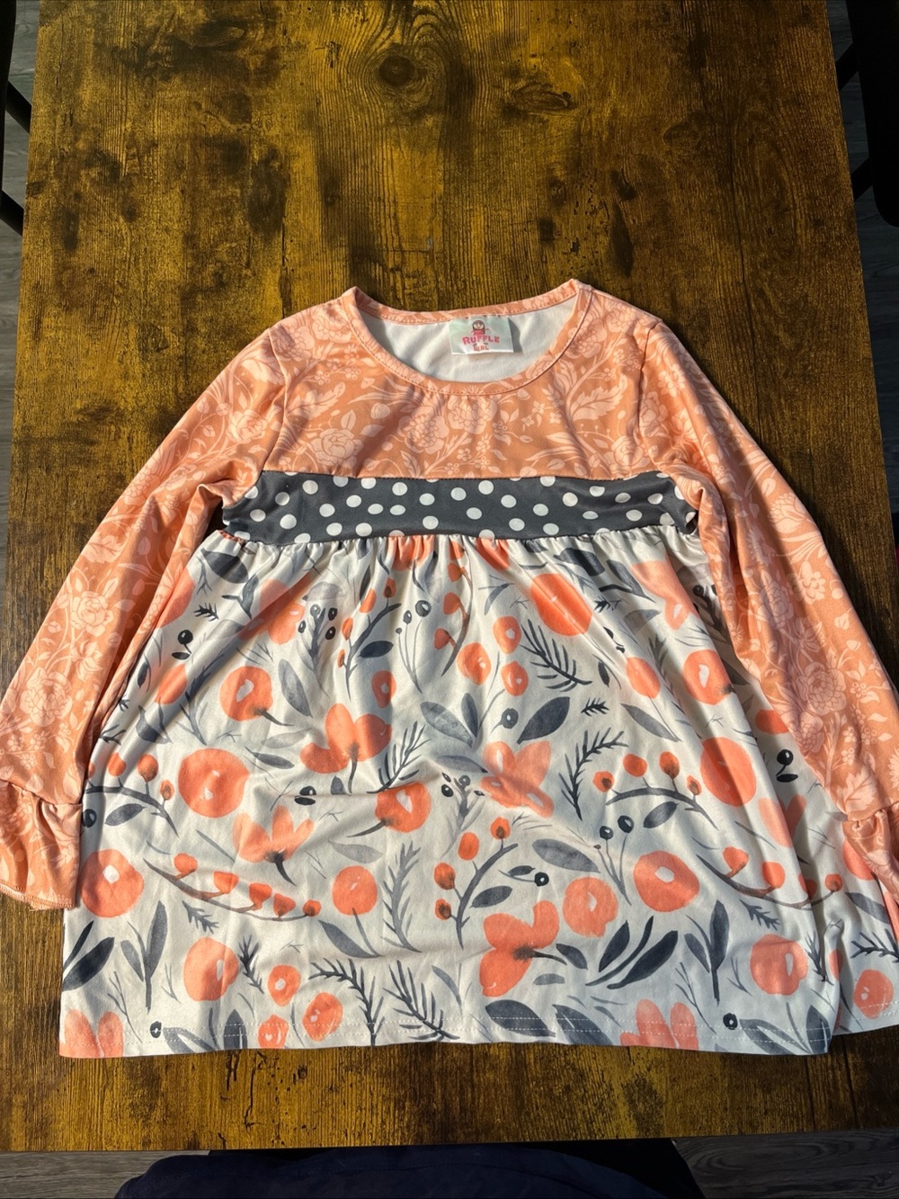 Peach Floral & Polka Dot Long-Sleeve Top for Kids
